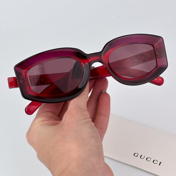 Gucci GG1719S 004 BRAND NEW Sunglasses Transparent Red Violet Women Square - Picture 1 of 9